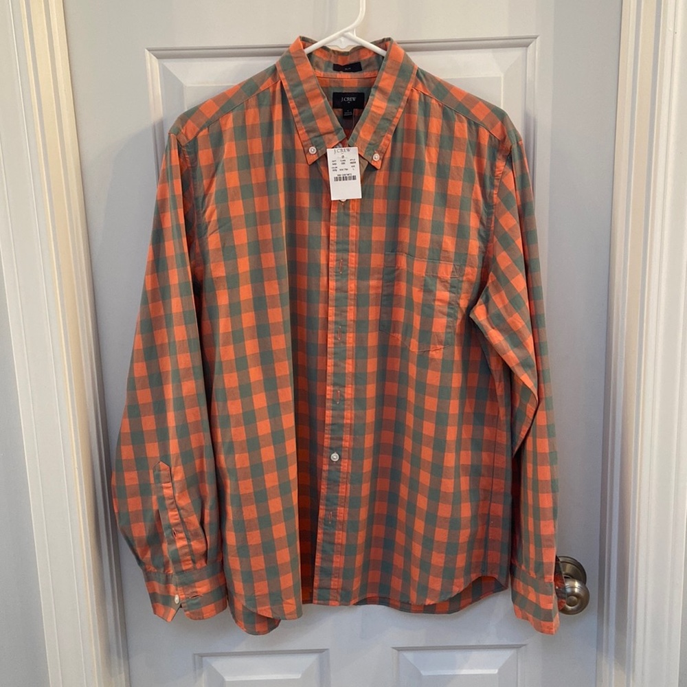 J. Crew Slim Fit Button Down Shirt, Long Sleeve Pink & Green